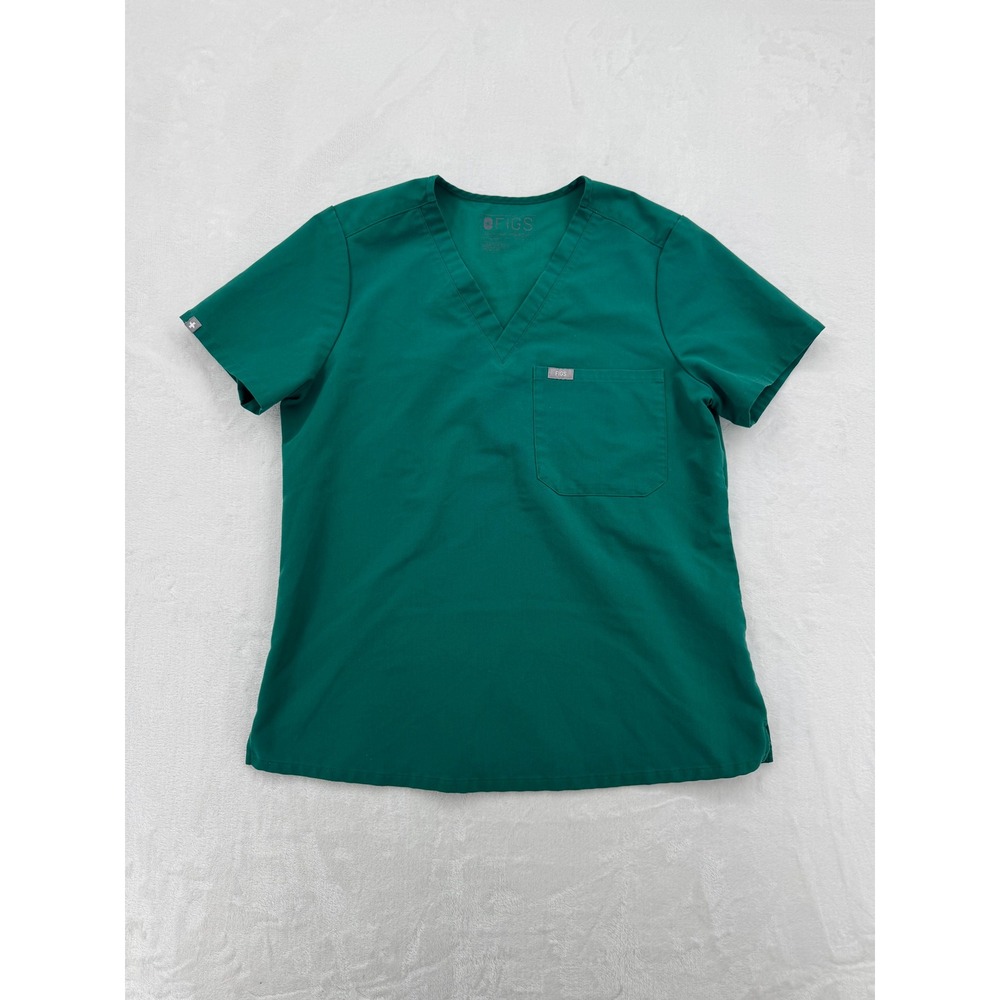 FIGS Women's Catarina Scrub Top Forest Green V-Neck Short Sleeve Pocket FW1000 M